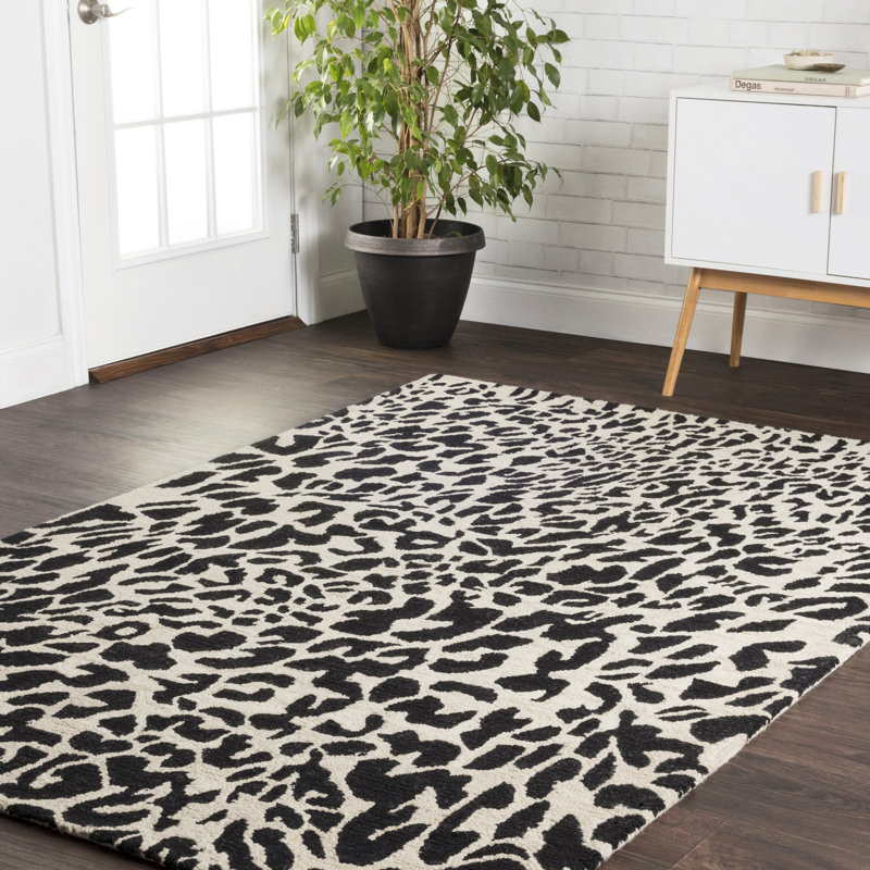 World Menagerie Masai HandHooked Wool Black/Ivory Area Rug Wayfair